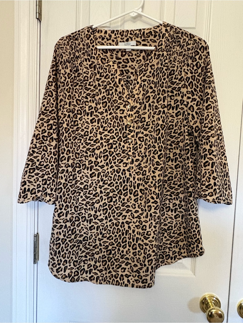croft & barrow Leopard Print Split-Neck Tunic in Tan and Black